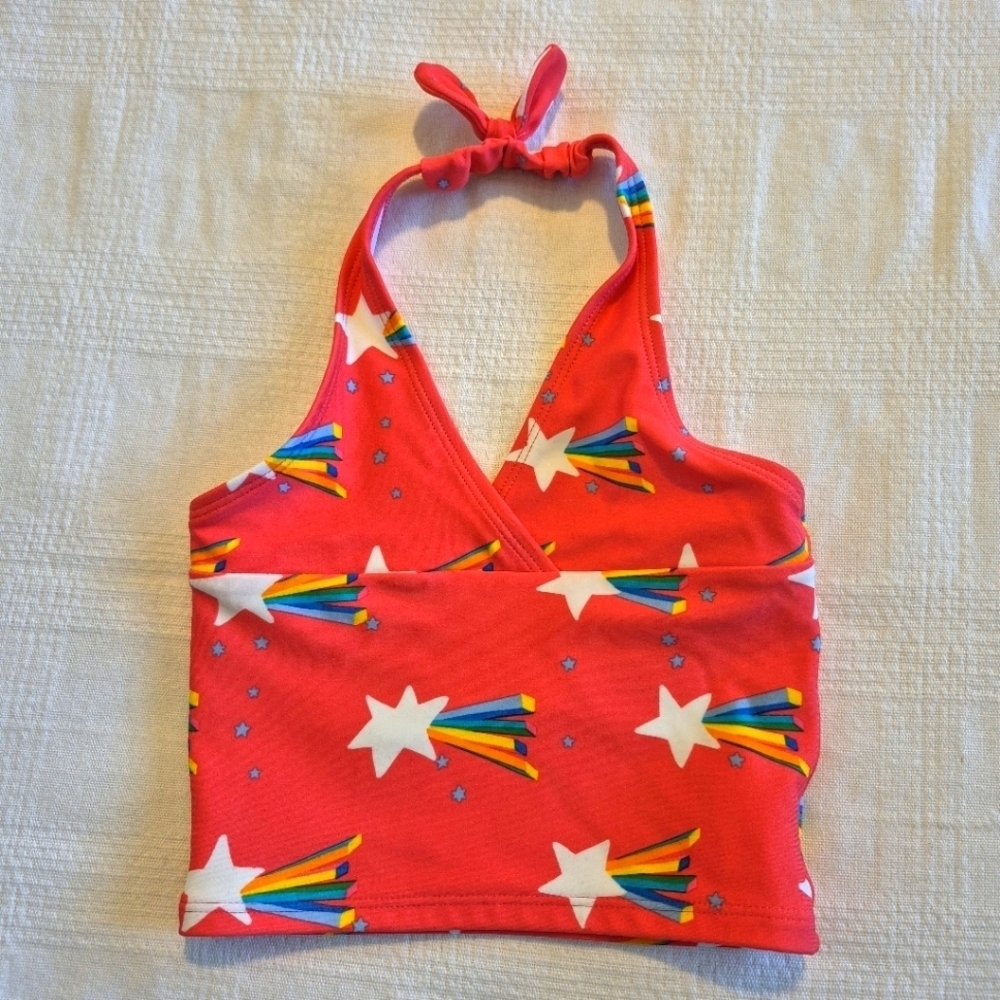 Hanna Andersson girls size 90 3T halter top swim top shooting star design EUC